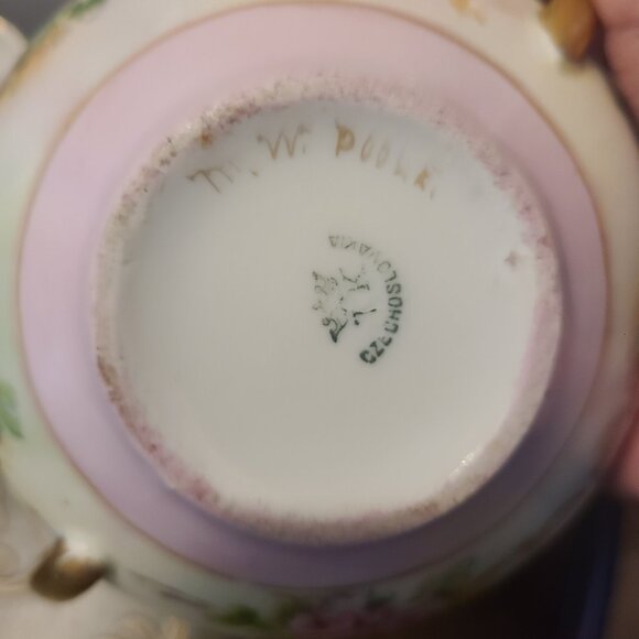 MW Poole Bohemian Porcelain Sugar & Creamer Pink Floral Gold Trim Czechoslovakia - Picture 6 of 8